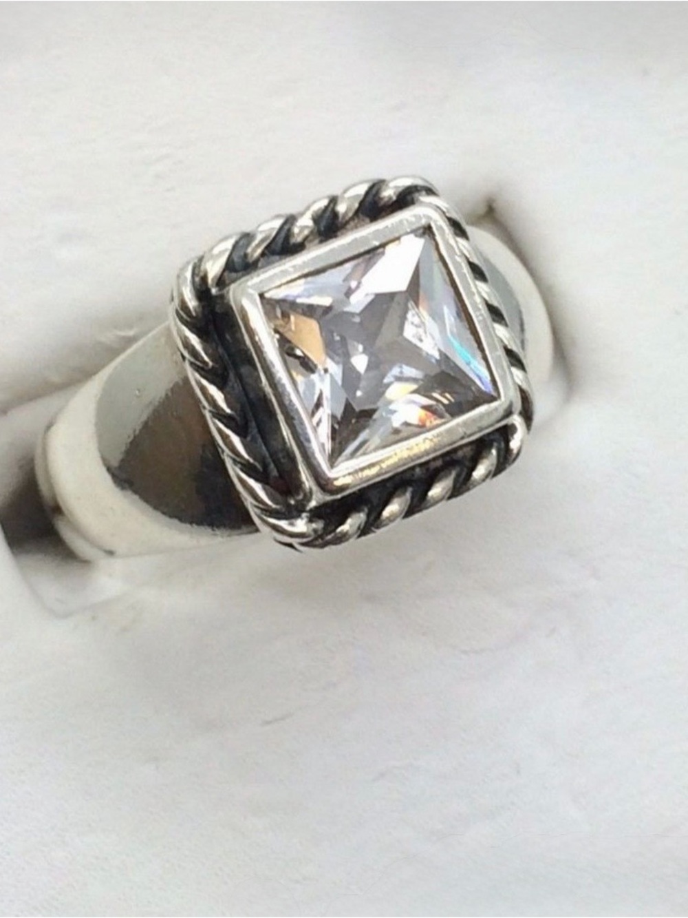 Silpada Square Clear CZ Rope-Frame Sterling Ring